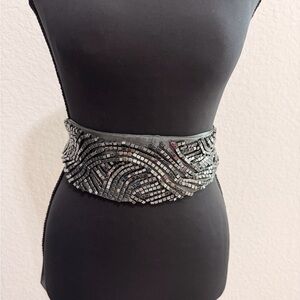 Tintoretto Charcoal Beaded Wrap Belt & Clutch Evening Chic Set